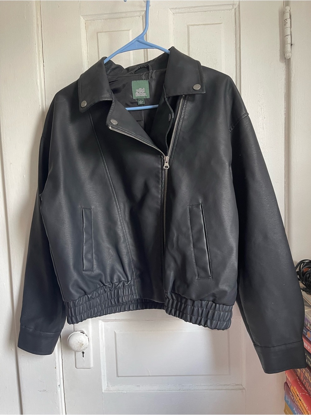 wild fable Black Faux Leather Bomber Jacket